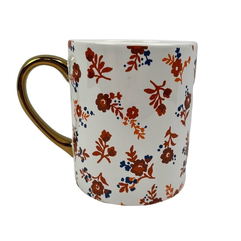 Martha Stewart Fall Floral Dishwasher Safe Coffee Mug with Gold Handle - NWT